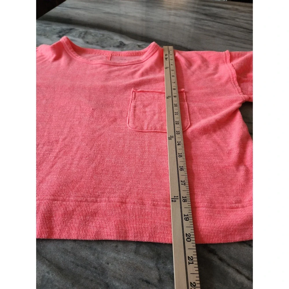 Aerie Coral‎ Pink Cropped Long Sleeve Pocket T Shirt Women Size S